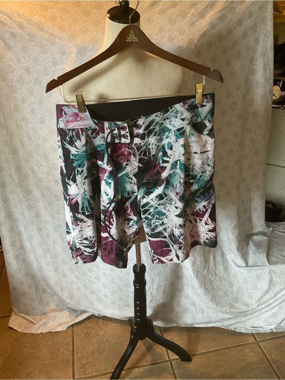 lululemon athletica Abstract Floral Print Shorts in White, Teal, and Plum